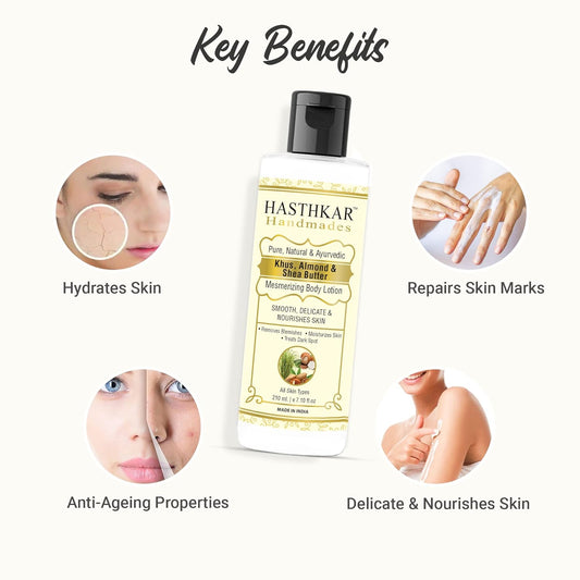 Hasthkar Handmades Pure Natural Khus Body Lotion -210ml | Remove Blemishes | Moisturize Skin | Treats Drak Spots