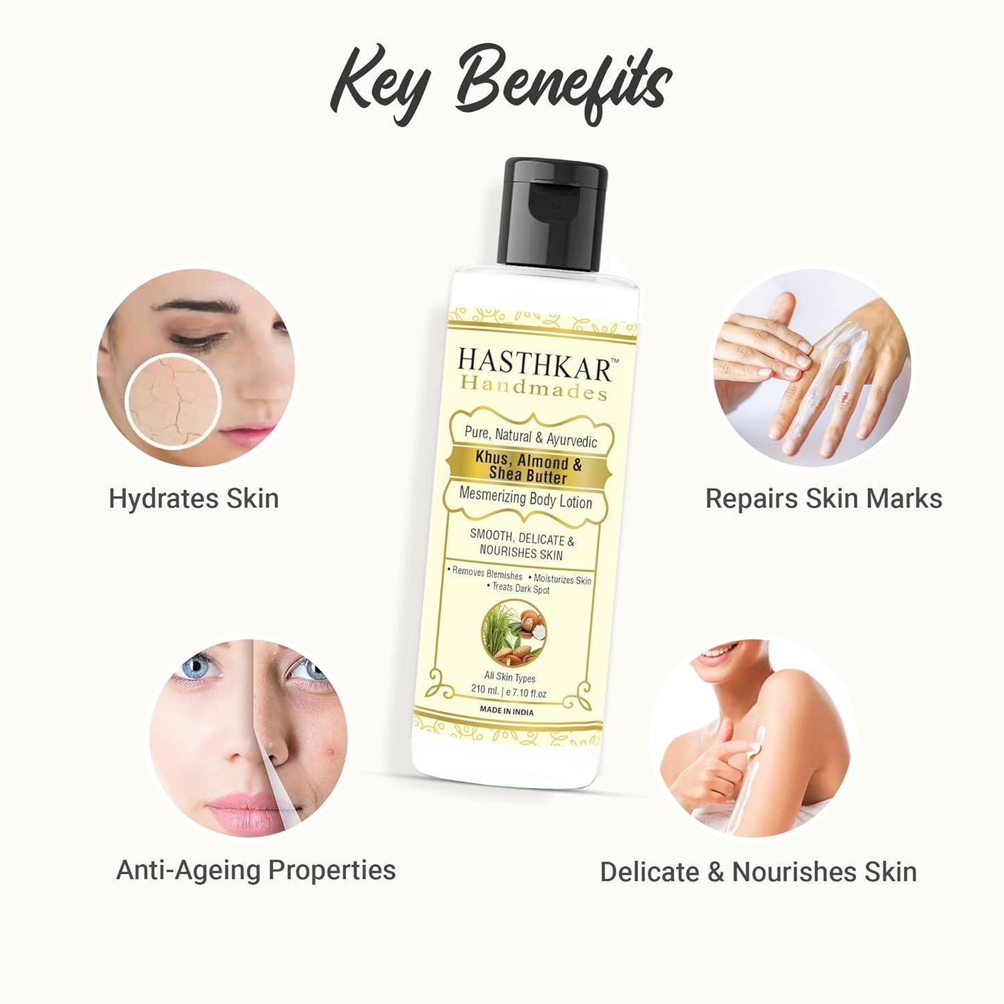 Hasthkar Handmades Pure Natural Khus Body Lotion -210ml | Remove Blemishes | Moisturize Skin | Treats Drak Spots