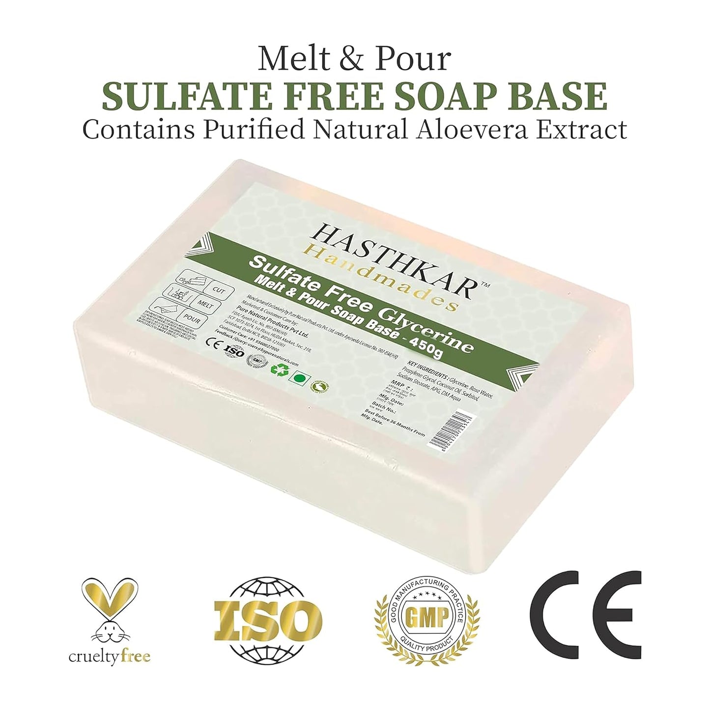 Glycerin Soap Base Bar For Soap Making, Paraben Free (450G) Pack of 2