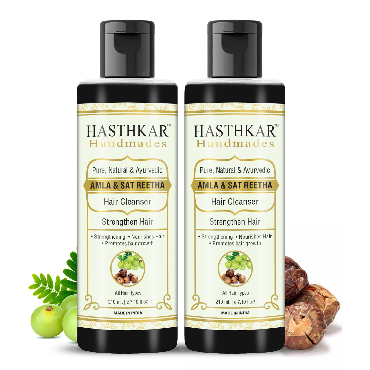 Hasthkar Handmade Hair Nurishment & Shiny Hair Shampoo with Amla and Sat Reetha - 210ml Pack of 2