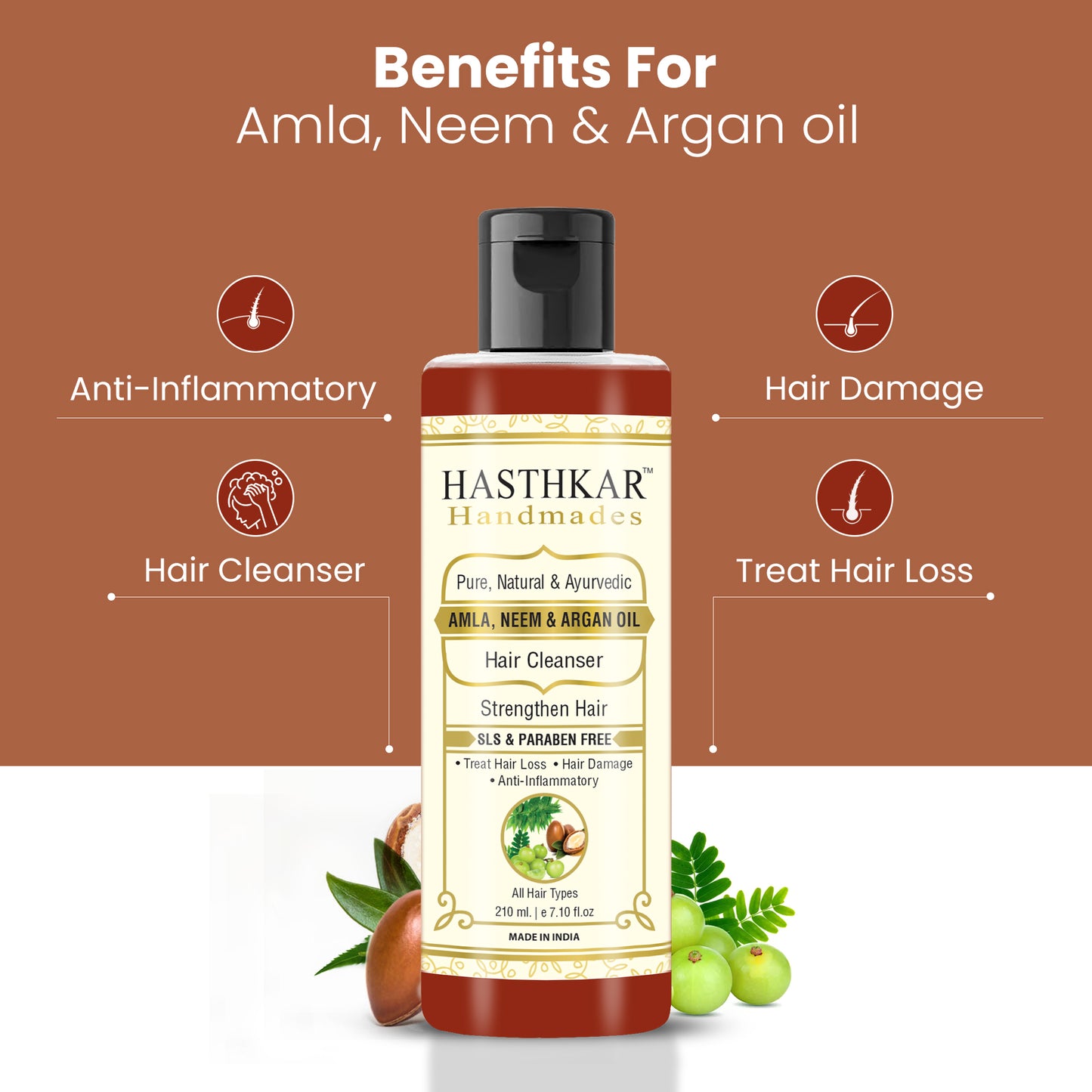 Hair Loss Shampoo with Amla Neem and Argan Oil - 210ml Pack of 2