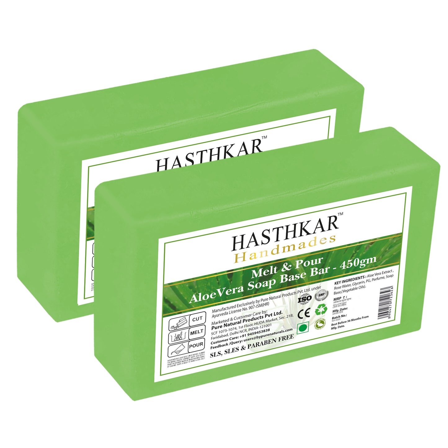 Hasthkar Handmades Aloevera SLS Paraben Free Soap base (pack of 2) 450gm