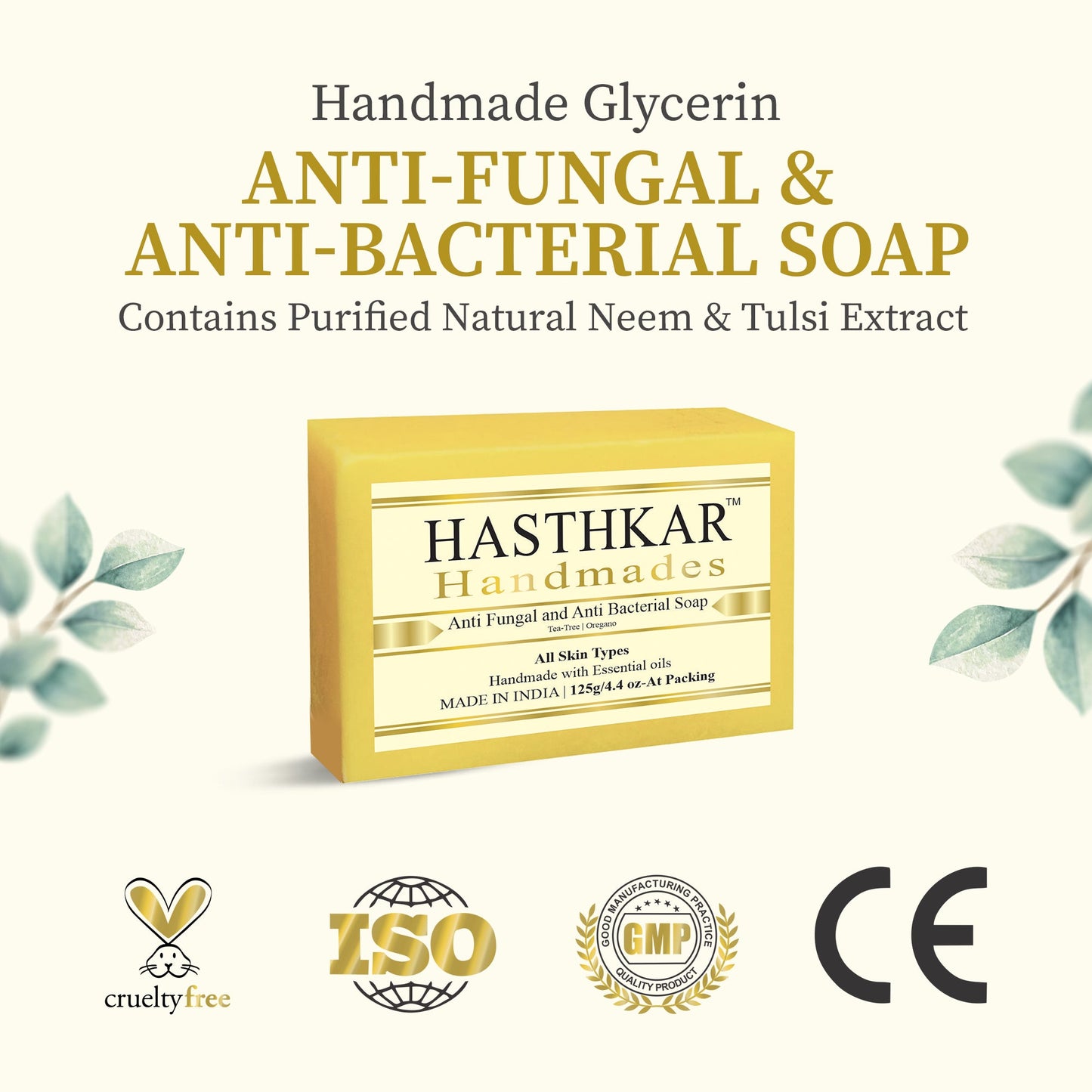 Hasthkar Handmades Glycerine Ant-Fungal Anti-Becterial Soap For Antifungal | Antibacterial - 125Gm
