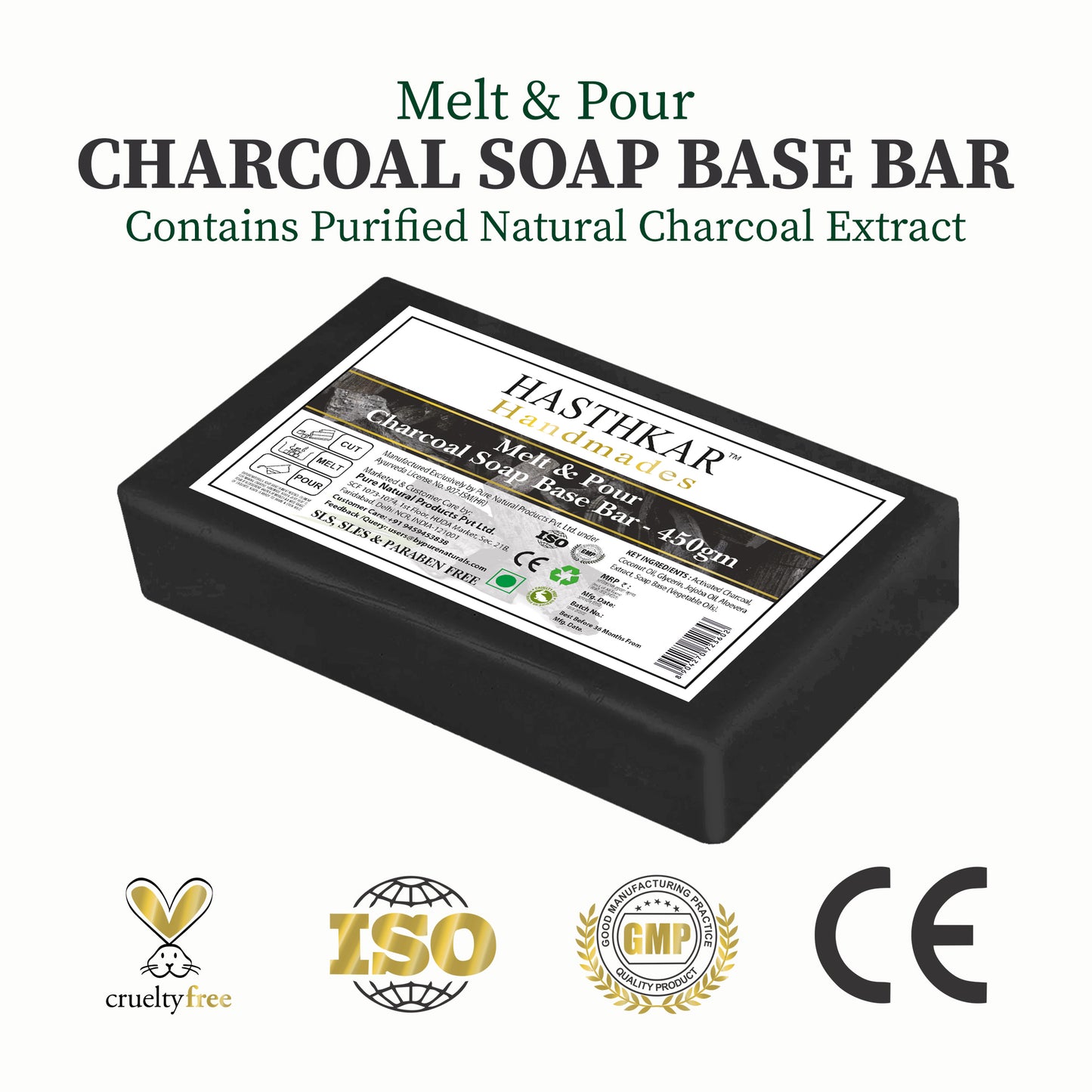 Hasthkar Handmades Charcoal SLS Paraben Free Soap base (pack of 2) 450gm