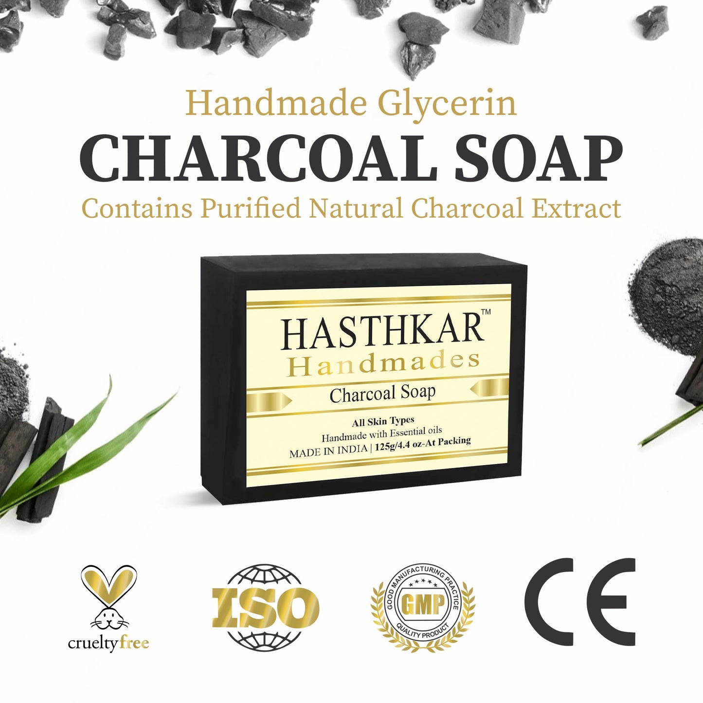 Hasthkar Handmades Glycerine Charcoal Soap For Reduce Acne | Gives Skin A Healthy Glow | And It Help Prevent Premature Aging | Reduce Pore Size - 125Gm