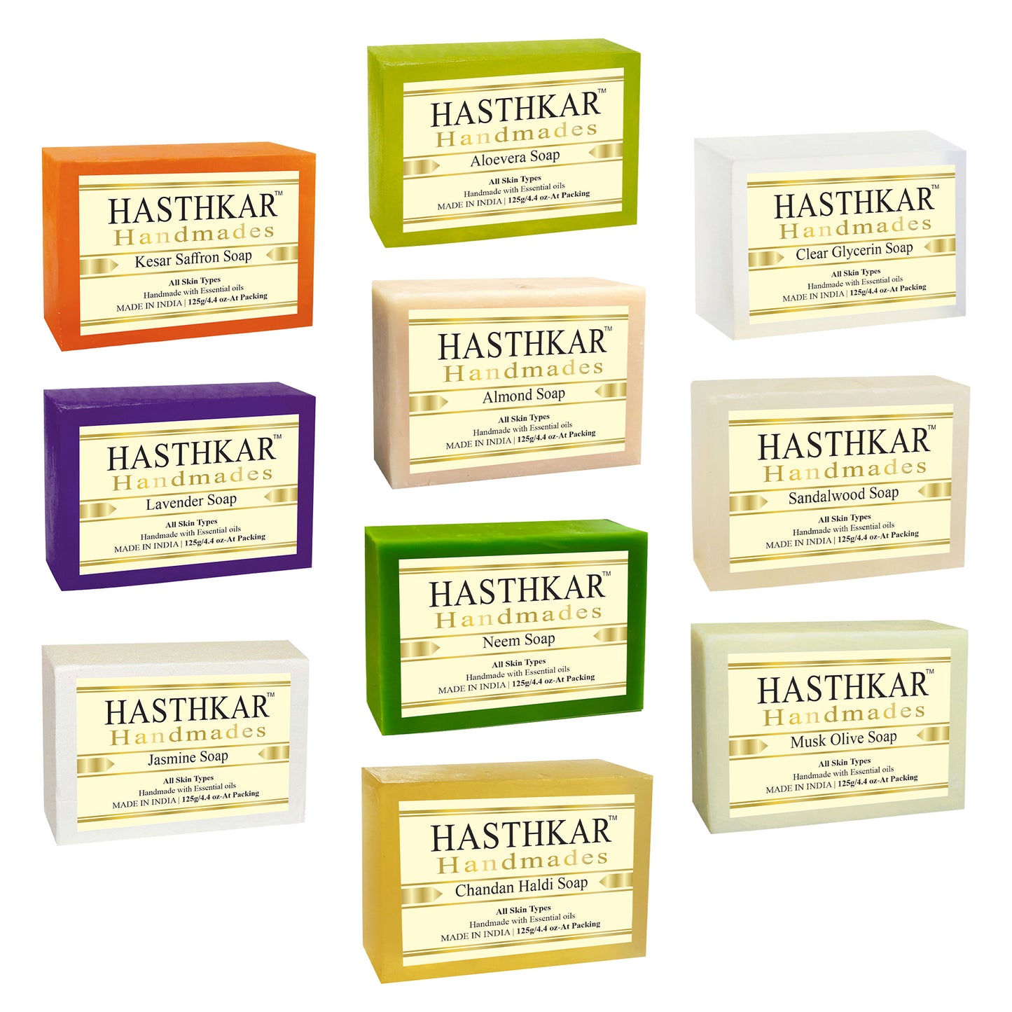 Hasthkar Handmades Herbal Handmade Natural Ayurvedic Assorted Soap Bar Combo 1 Gift Set 125gm (Pack of 10)