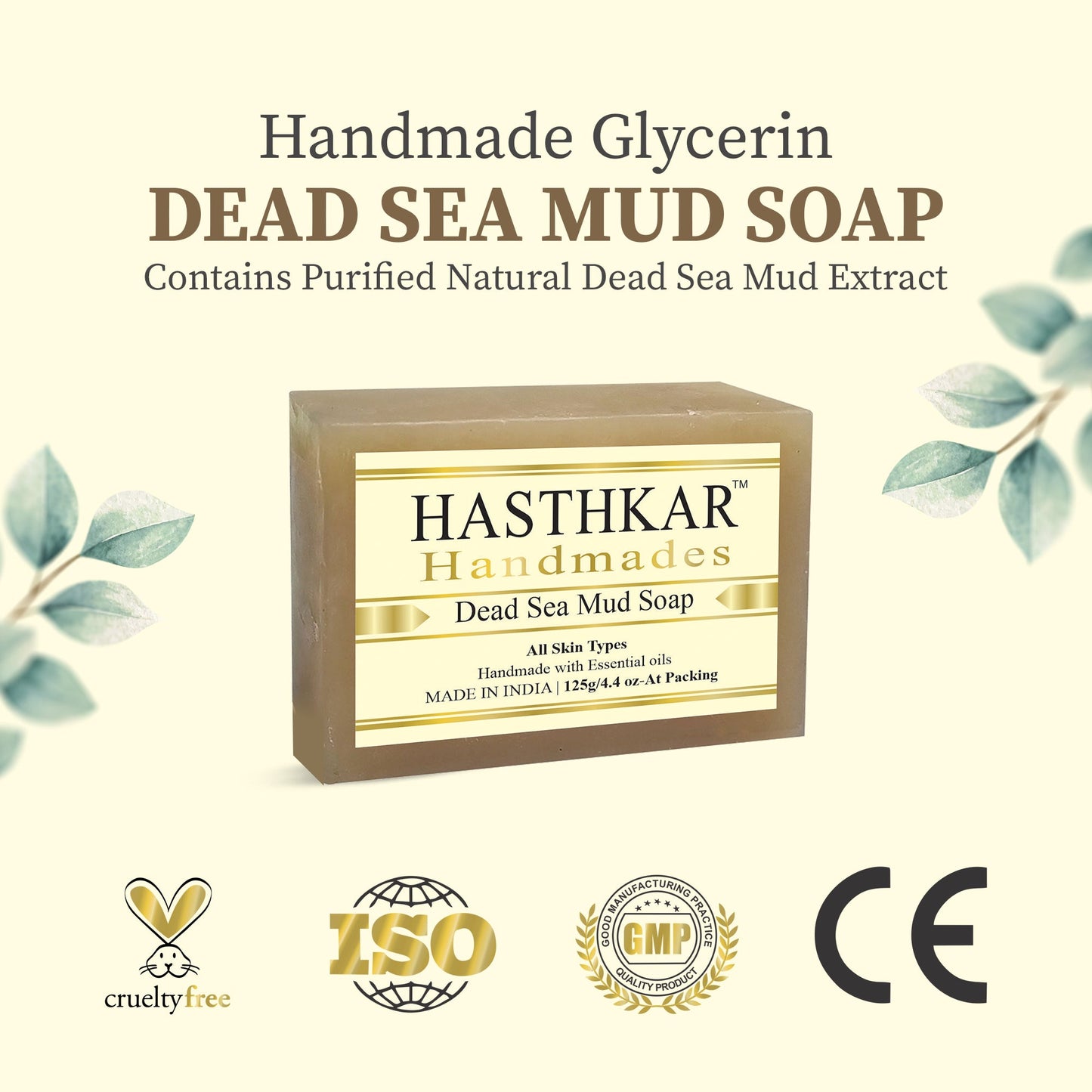 Hasthkar Handmades Glycerine Dead Sea Mud Soap For Improves Psoriasis | Reduces Skin Impurities | Provides Relief For Arthritis | Soothes Back Pain | Treats Acne | Risks And Side Effects - 125Gm