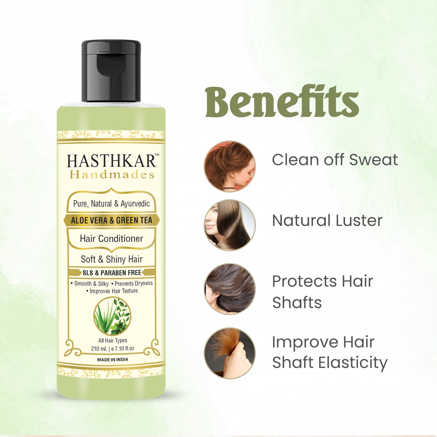 Hasthkar Hamdmades Aloe Vera & Green Tea Hair Conditioner for Men & Women 210ml Pack of 2