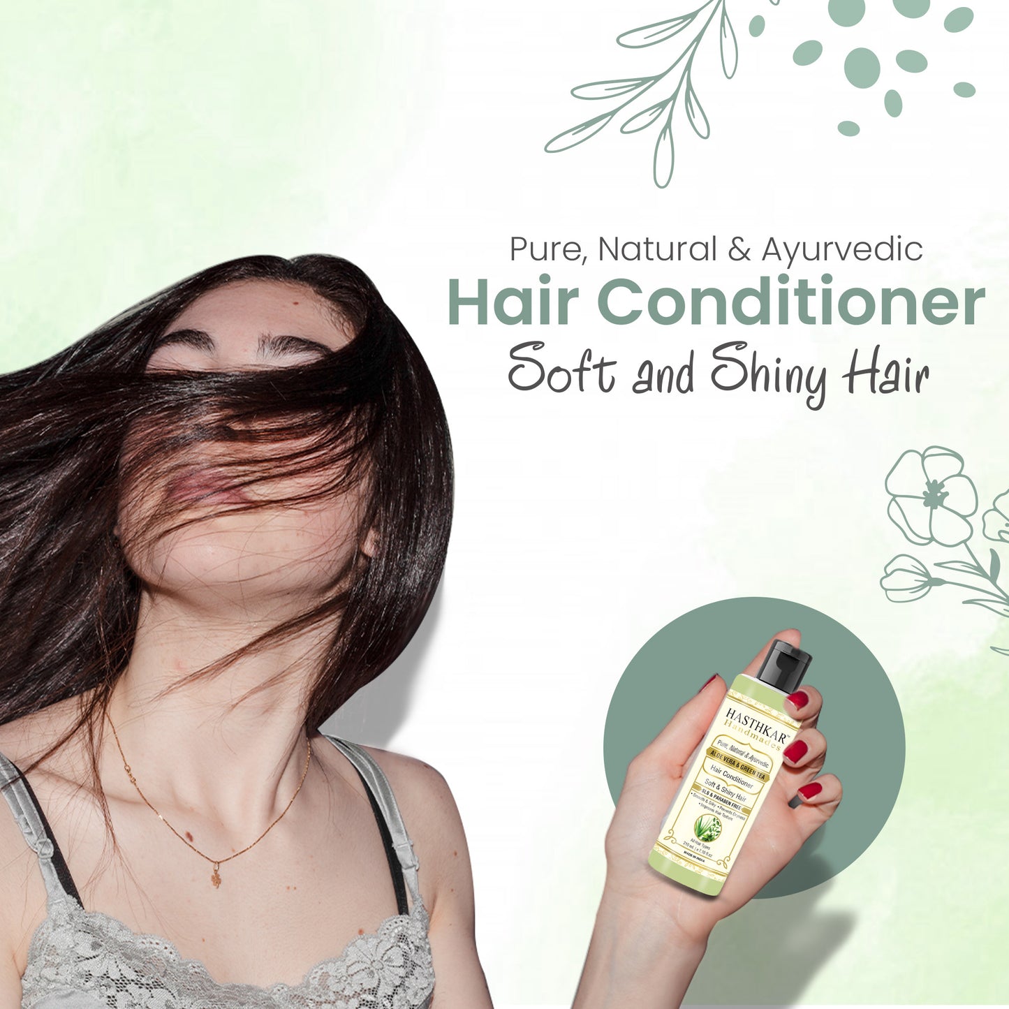 Hasthkar Hamdmades Aloe Vera & Green Tea Hair Conditioner for Men & Women 210ml Pack of 2