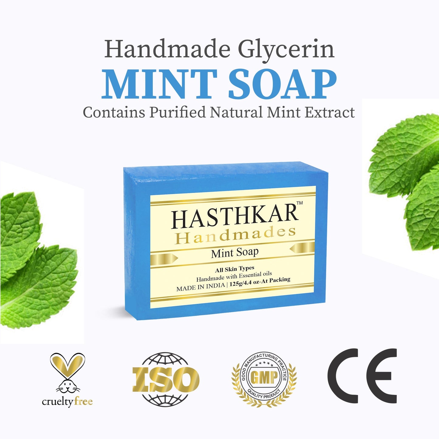 Hasthkar Handmades Glycerine Mint Soap For Reviving Your Skin | Giving You A Refreshed And Energetic Look | Exfoliates Your Skin | Making It Smooth And Soft - 125Gm