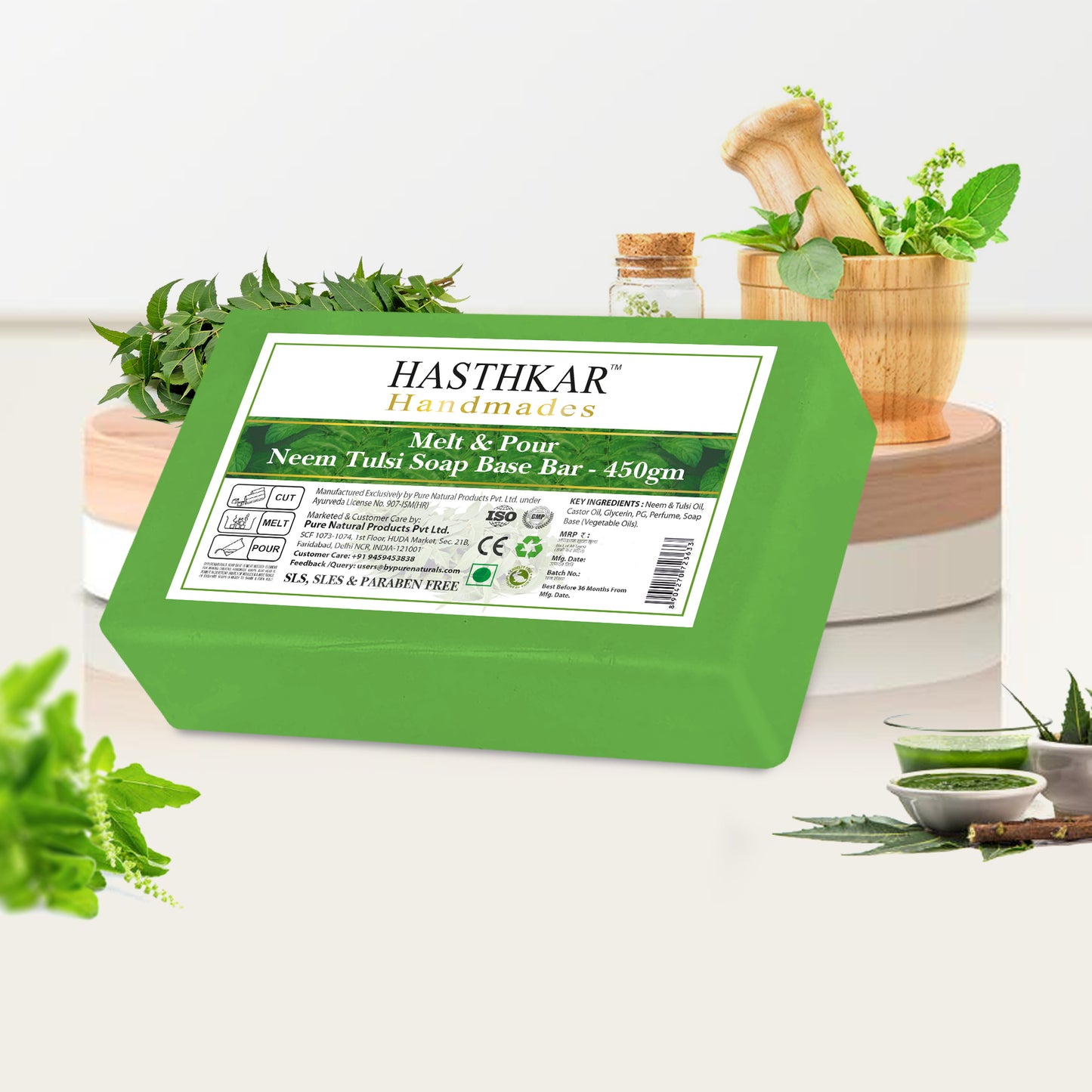 Hasthkar Handmades Neem Tulsi SLS Paraben Free Soap base (pack of 2) 45gm