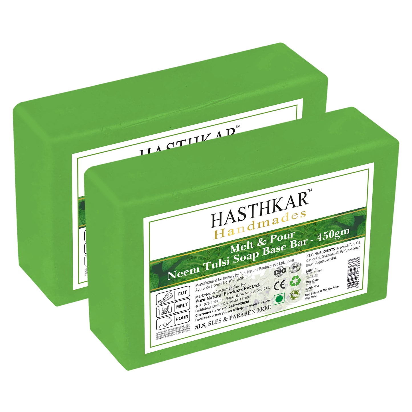 Hasthkar Handmades Neem Tulsi SLS Paraben Free Soap base (pack of 2) 45gm
