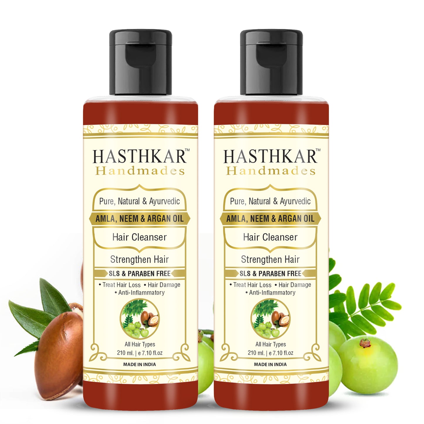 Hasthkar Handmade Strengthen Dameged and Hair Loss Shampoo with Amla Neem and Argan Oil - 210ml Pack of 2