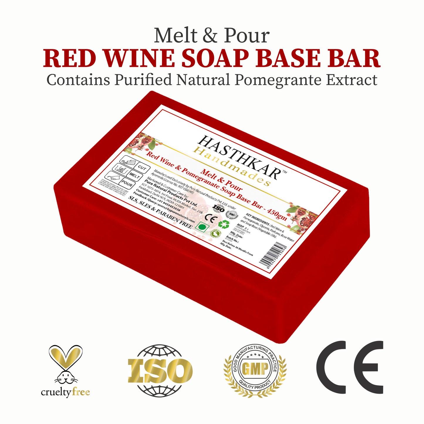 Hasthkar Handmades Glycerine Red Wine Pomegranate SLS Paraben free Soap base (pack of 2) 45gm