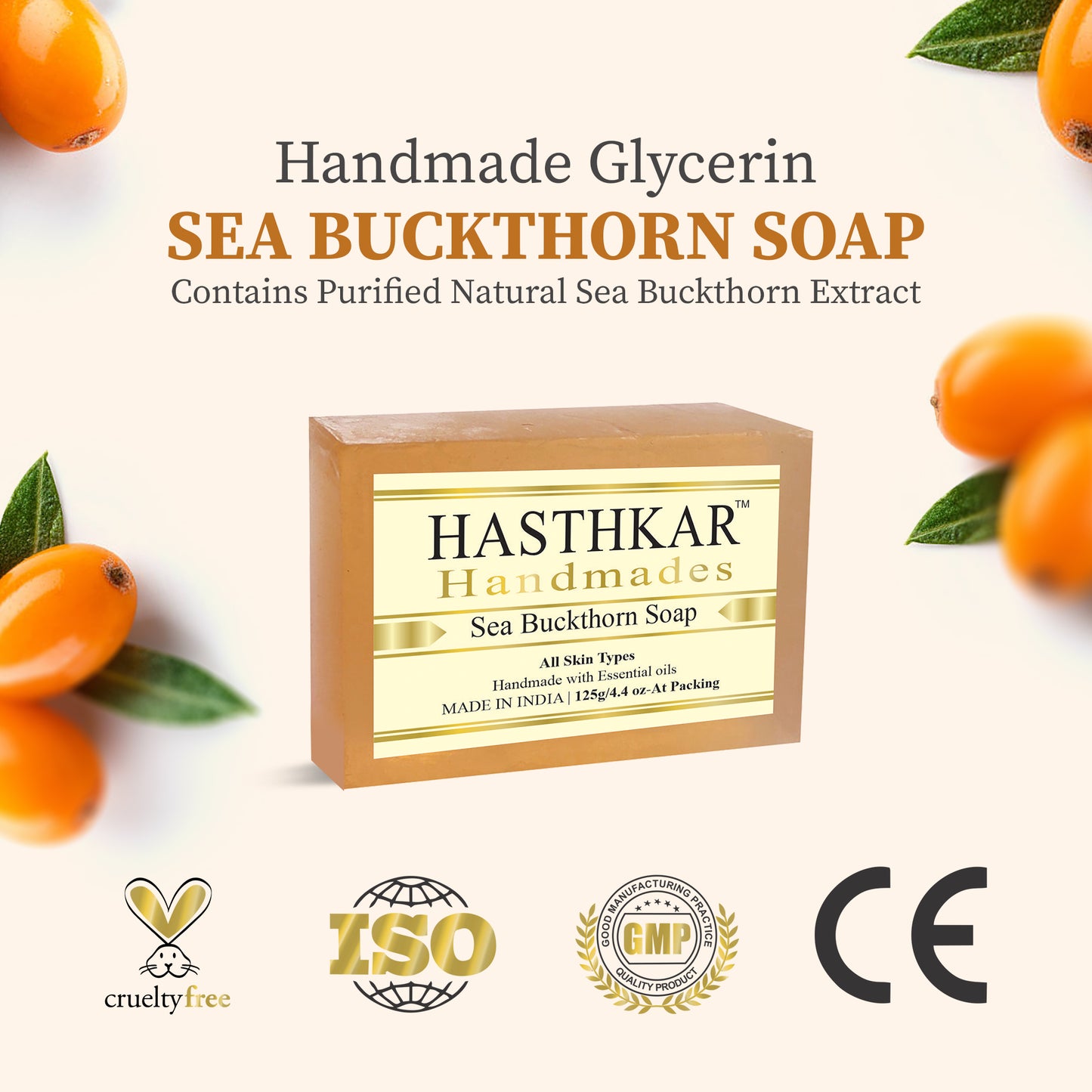 Hasthkar Handmades Glycerine Sea buckthorn Soap 125gm Pack of 5
