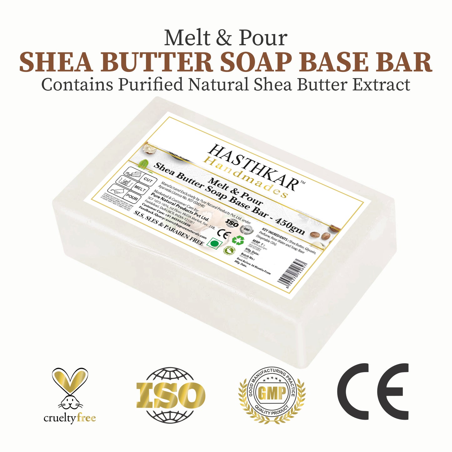 Hasthkar Handmades Shea Butter SLS Paraben Free Soap base 450gm