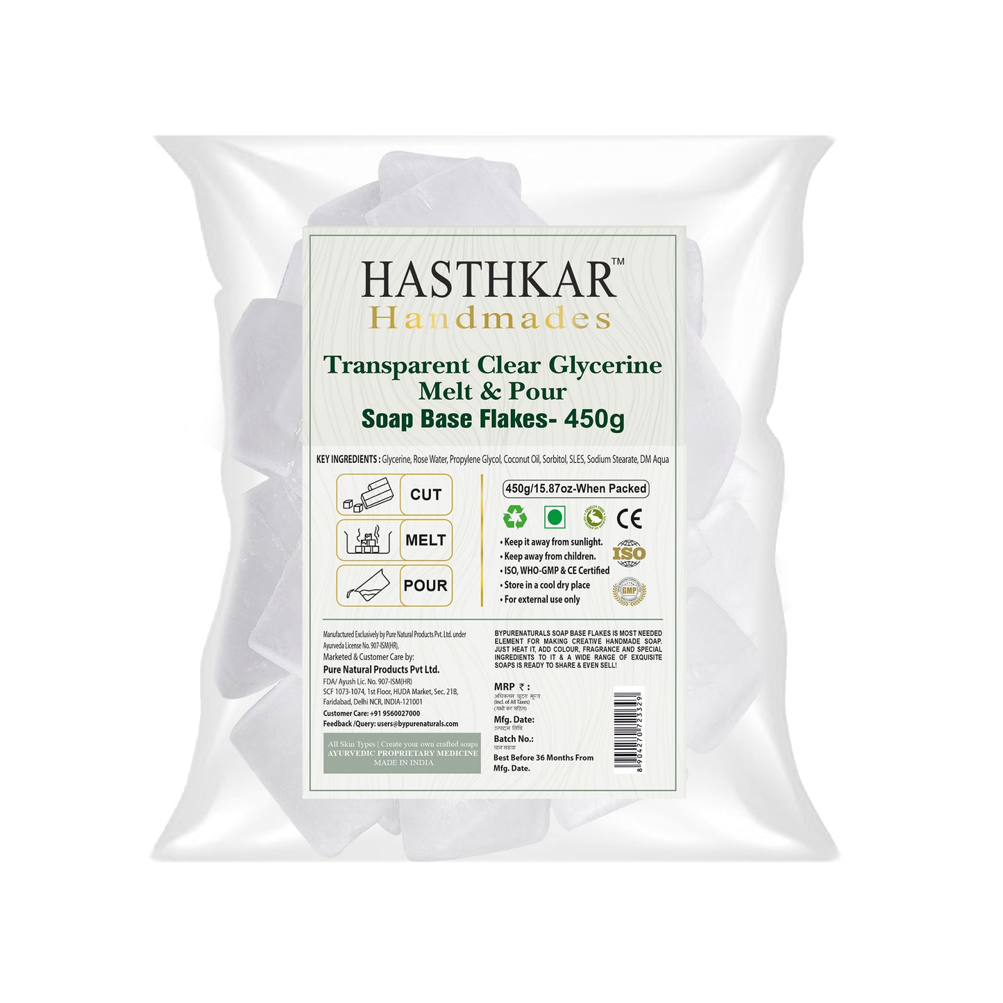 HASTHKAR Handmades Clear Glycerine Soap Base Flakes 450g
