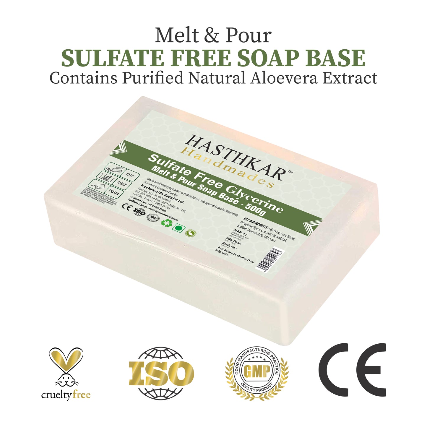 Hasthkar Handmades Soap Base Bar (500G) For Soap Making, Melt & Pour Clear Transparent Glycerine Paraben Sls Free