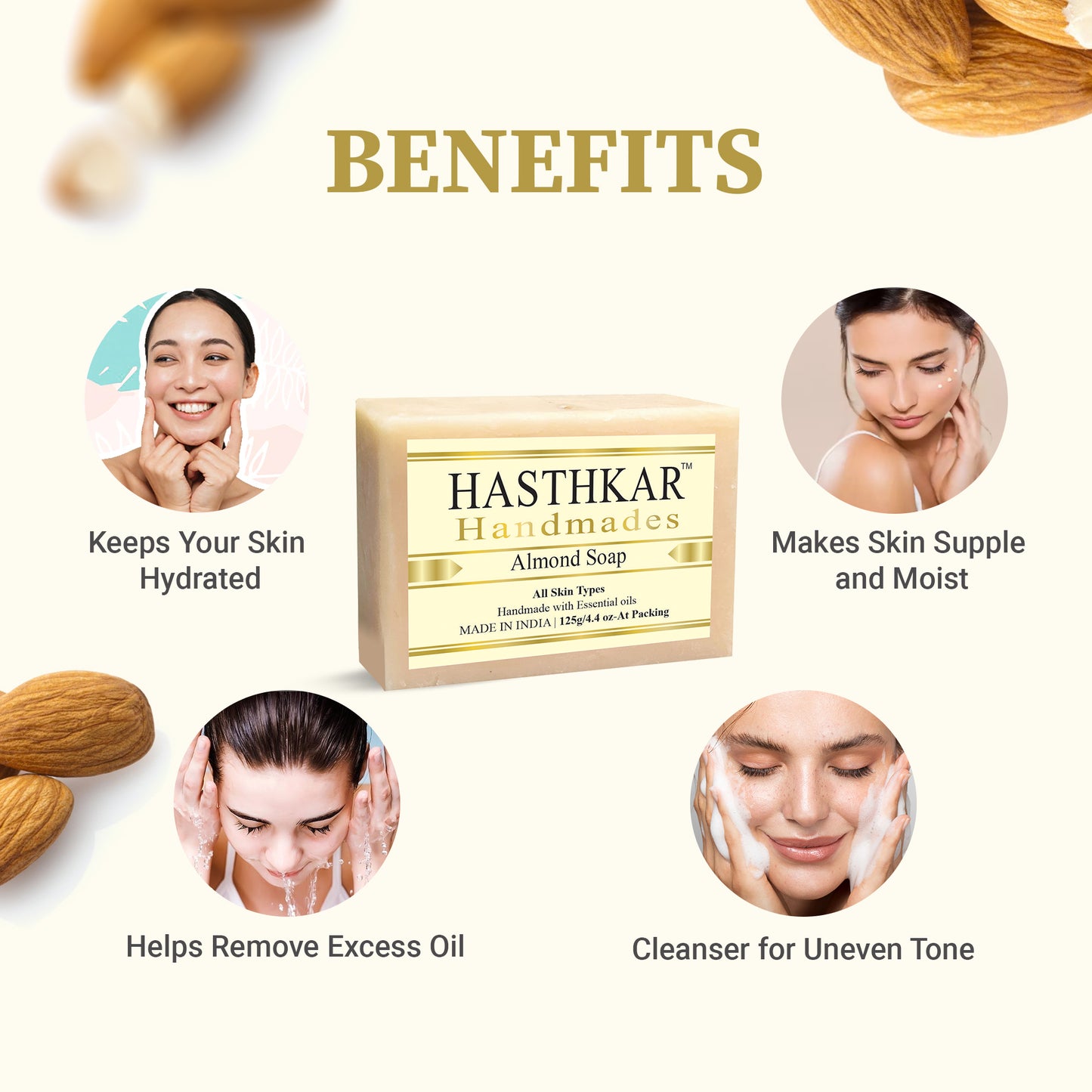 Hasthkar Handmades Glycerine Almond Soap 125gm Pack of 6
