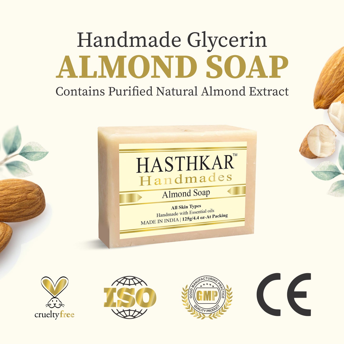 Hasthkar Handmades Glycerine Almond Soap 125gm Pack of 4