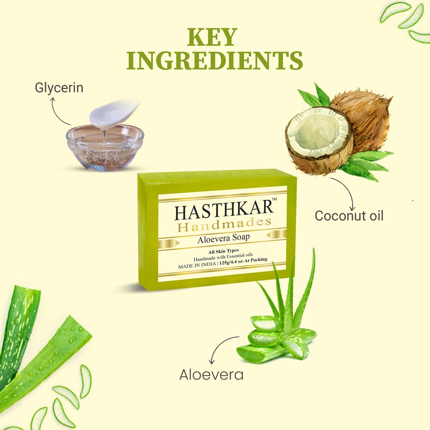 Hasthkar Handmades Glycerine Aloevera Soap 125gm Pack of 4