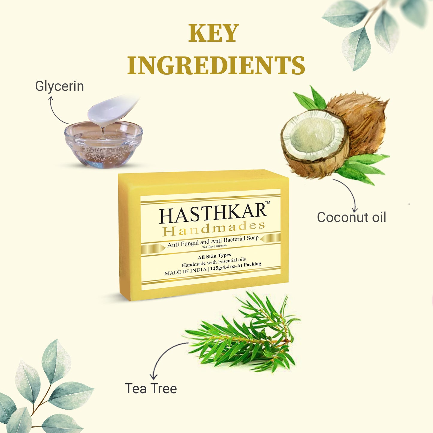 Hasthkar Handmades Glycerine Anti fungal anti becterial Soap 125gm Pack of 4