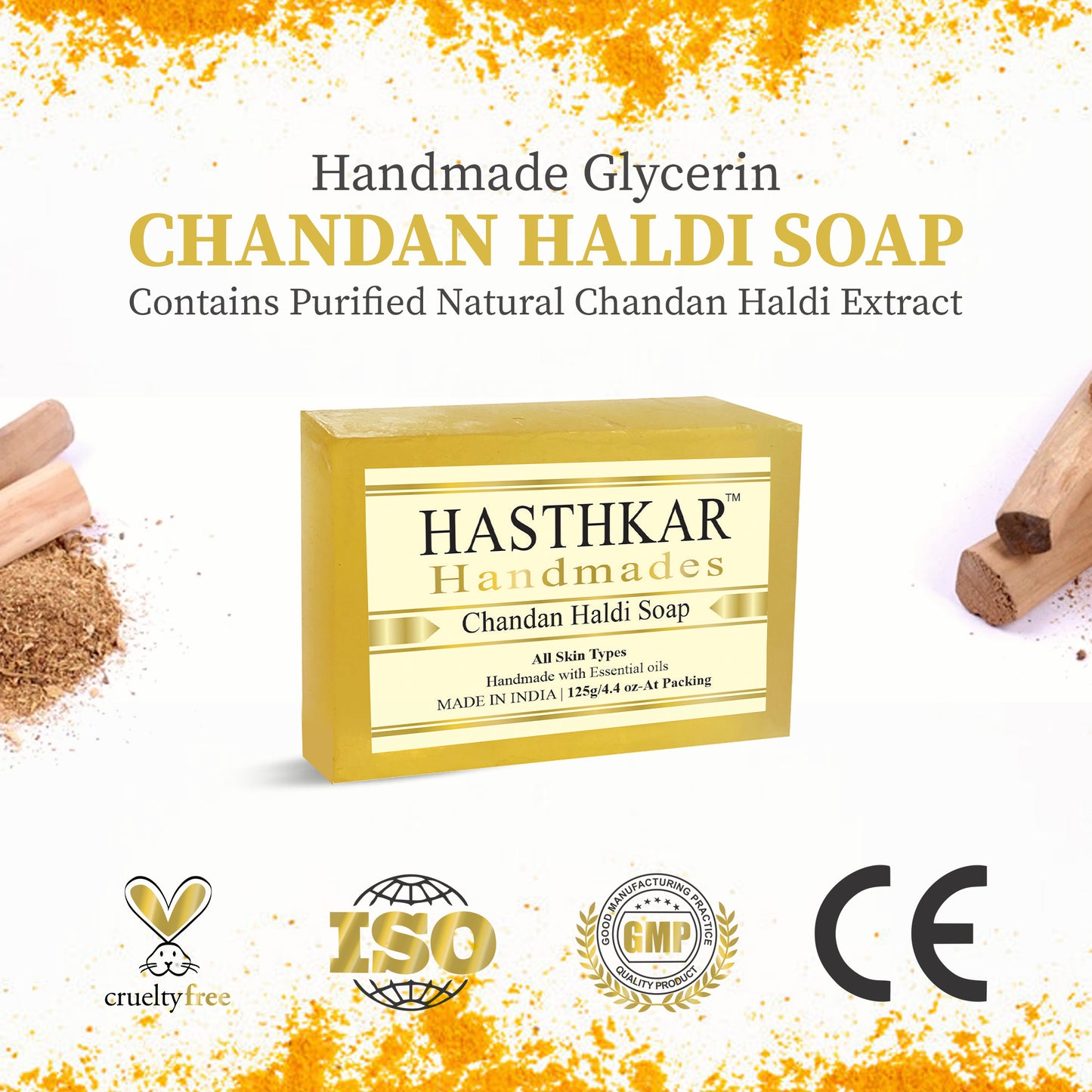 Hasthkar Handmades Glycerine Chandan haldi Soap 125gm Pack of 2