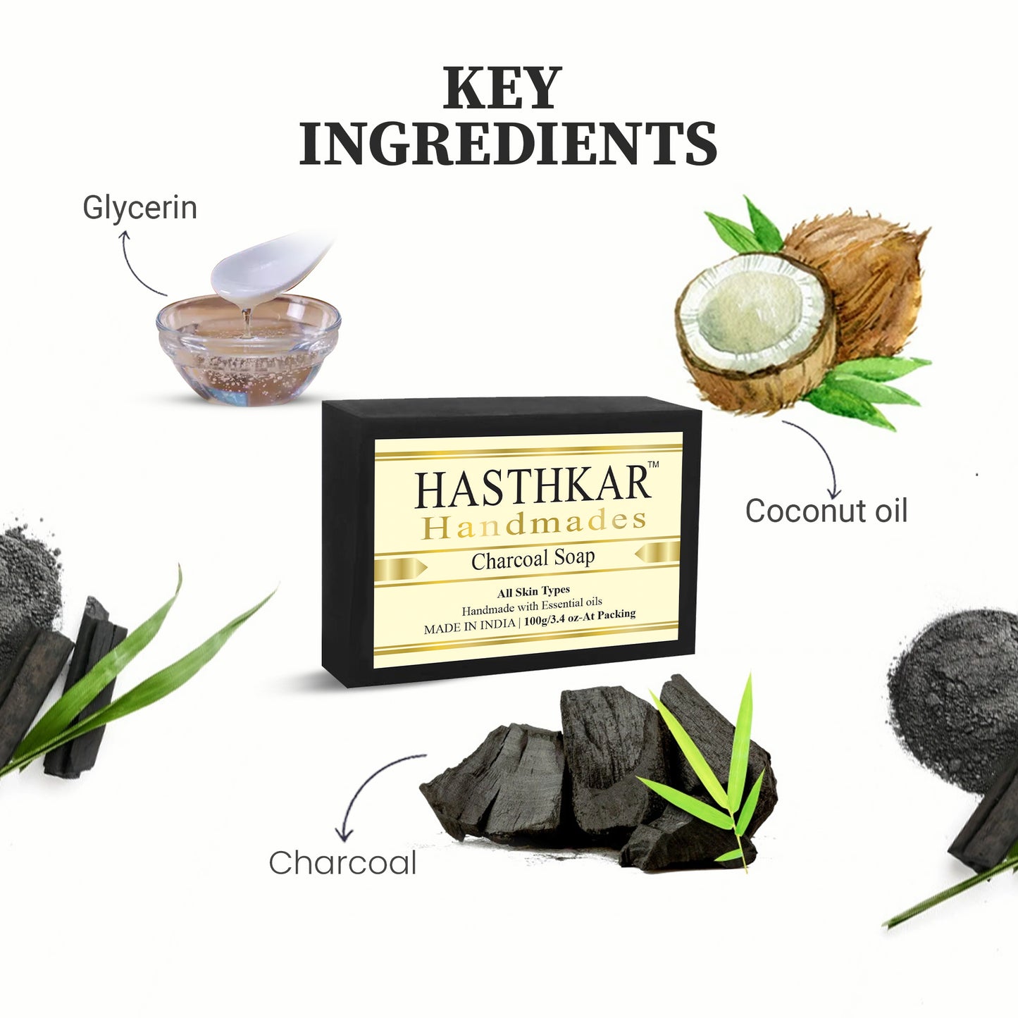 Hasthkar Handmades Glycerine Charcoal Soap 100gm Pack of 2