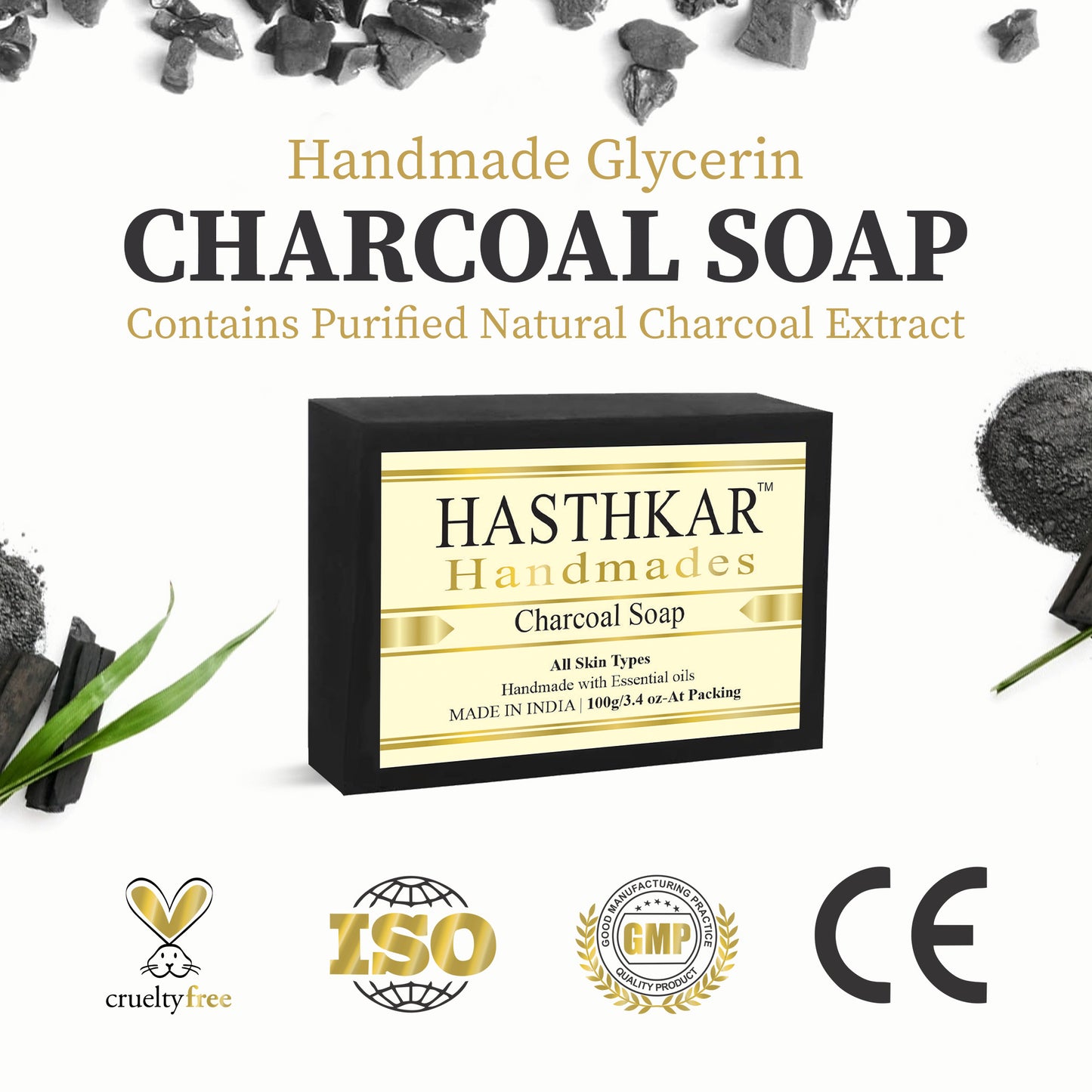 Hasthkar Handmades Glycerine Charcoal Soap 100gm Pack of 5