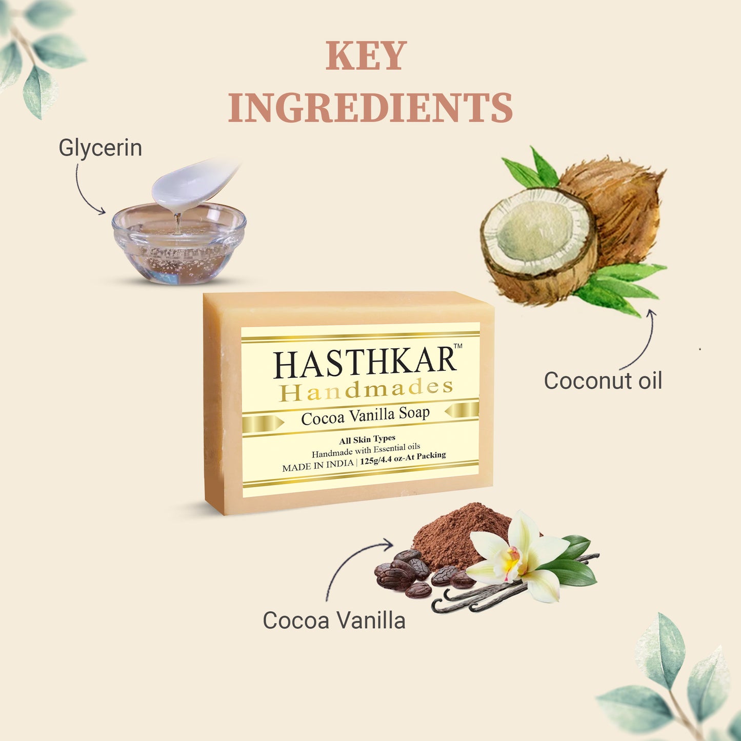 Hasthkar Handmades Glycerine Cocoa vanila Soap 125gm Pack of 2