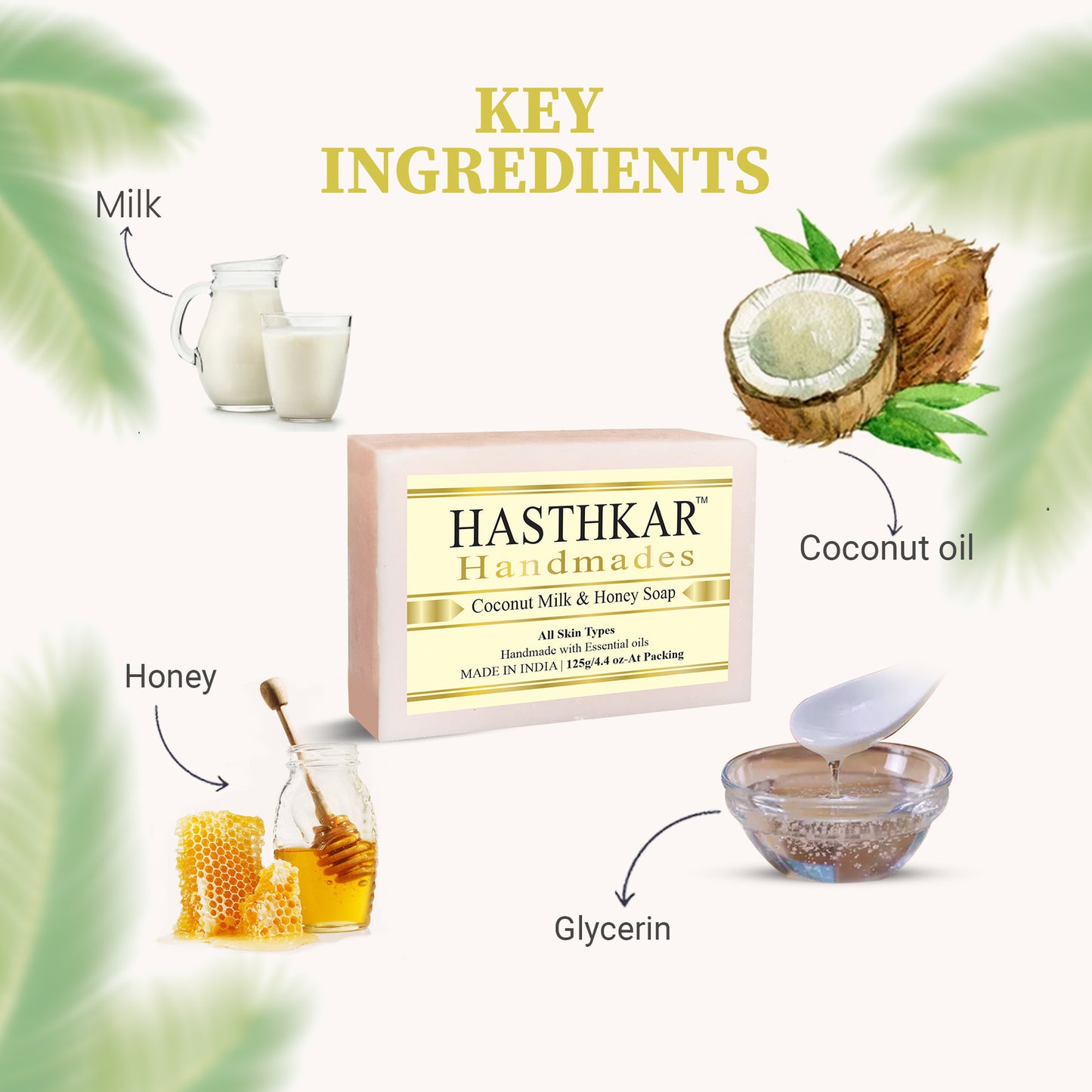Hasthkar Handmades Glycerine Coconut milk & honey Soap 125gm Pack of 2