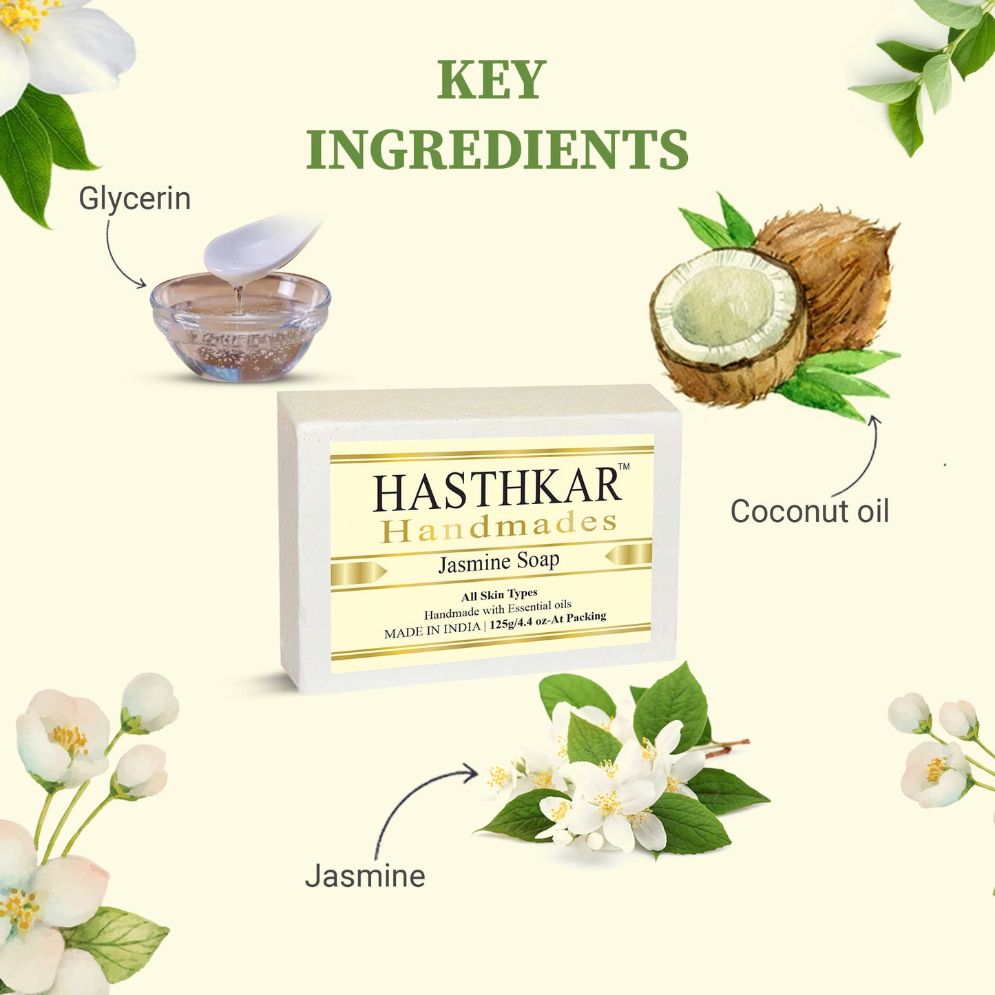 Hasthkar Handmades Glycerine Jasmine Soap 125gm Pack of 2