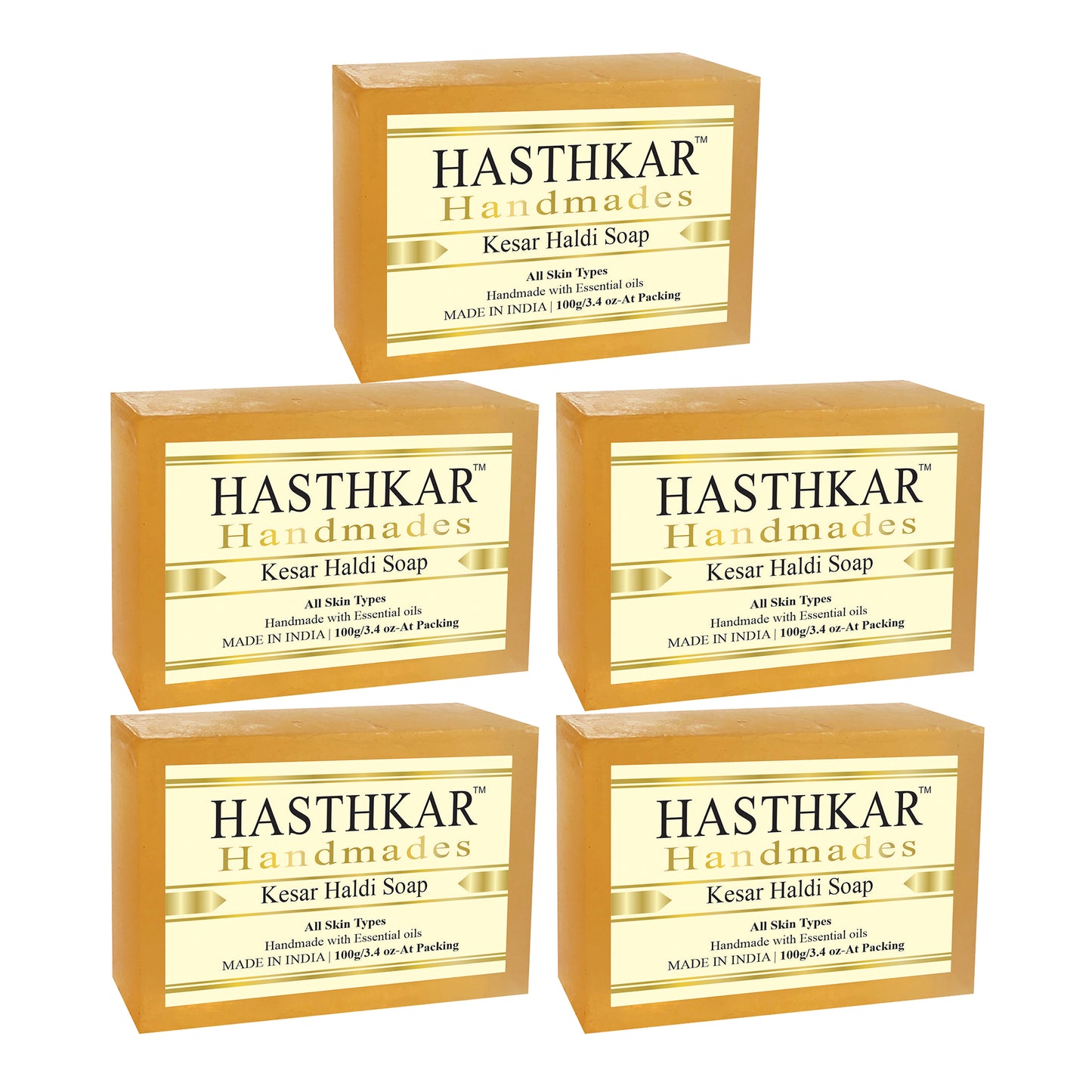 Hasthkar Handmades Glycerine Kesar haldi Soap 100gm Pack of 5