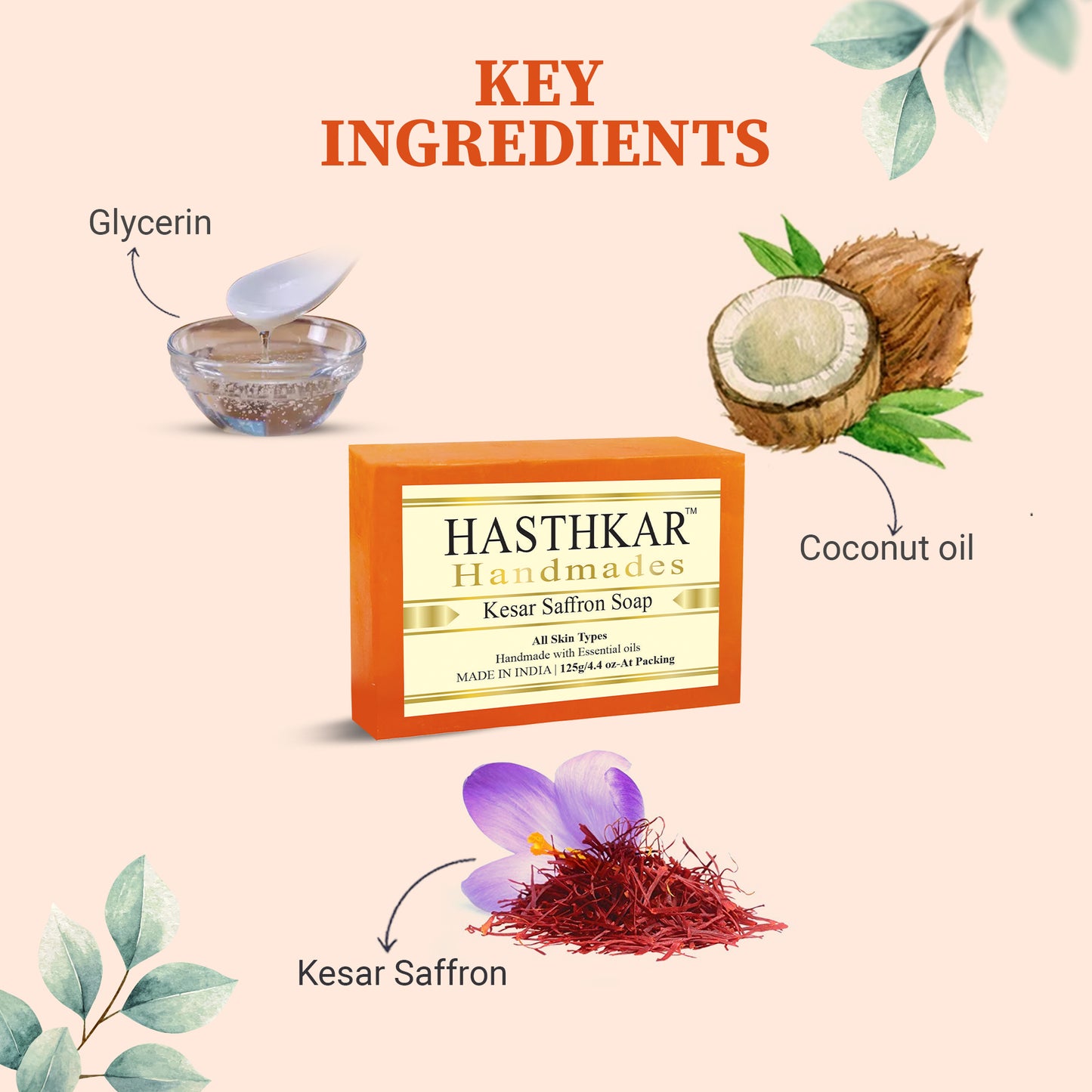 Hasthkar Handmades Glycerine kesar saffron Soap 125gm Pack of 2