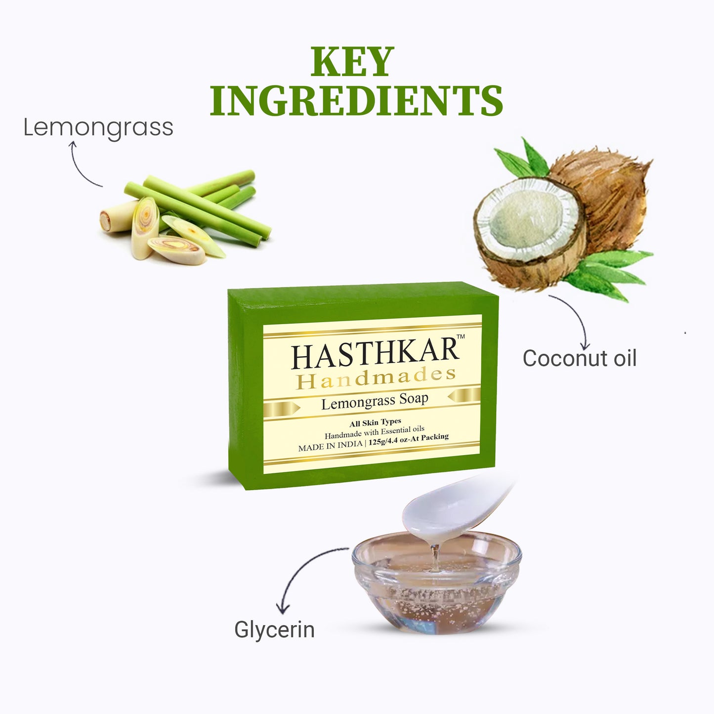 Hasthkar Handmades Glycerine Lemon grass Soap 125gm Pack of 4