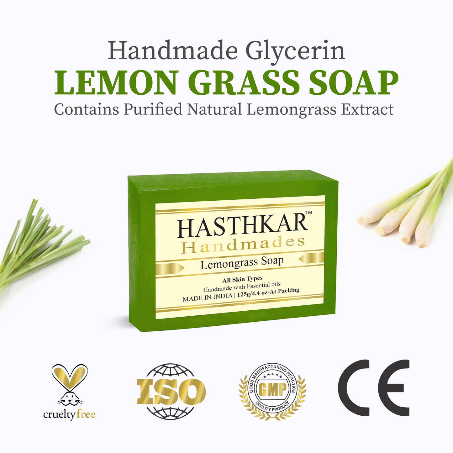 Hasthkar Handmades Glycerine Lemon grass Soap 125gm Pack of 4