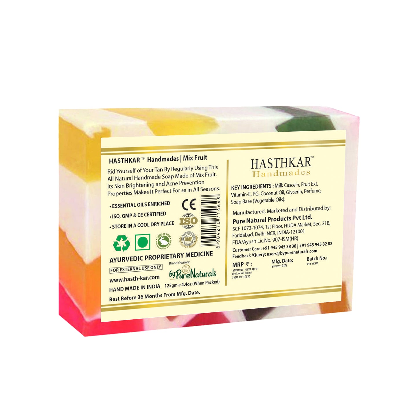Hasthkar Handmades Glycerine Mix fruit Soap 125gm Pack of 6