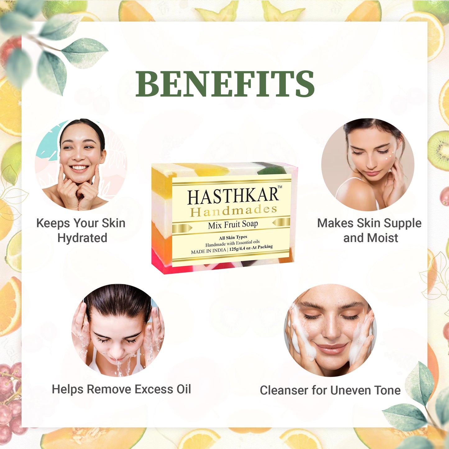 Glycerin Mix fruit Soap 125gm Pack of 6