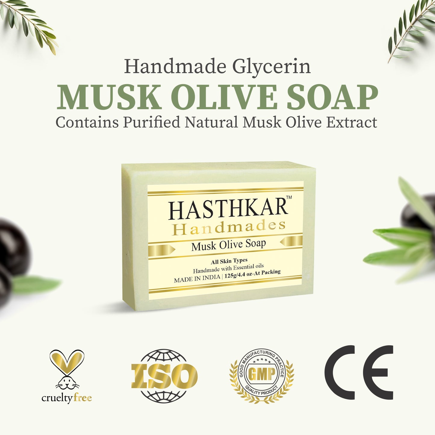Hasthkar Handmades Glycerine Musk olive Soap 125gm Pack of 4
