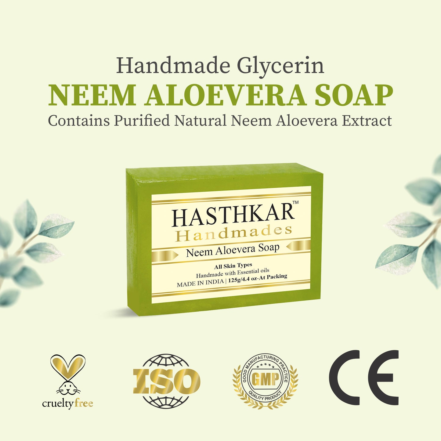 Hasthkar Handmades Glycerine Neem aloevera Soap 125gm Pack of 6
