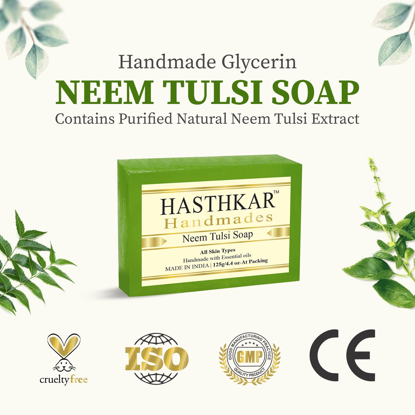 Hasthkar Handmades Glycerine Neem tulsi Soap 125gm Pack of 5