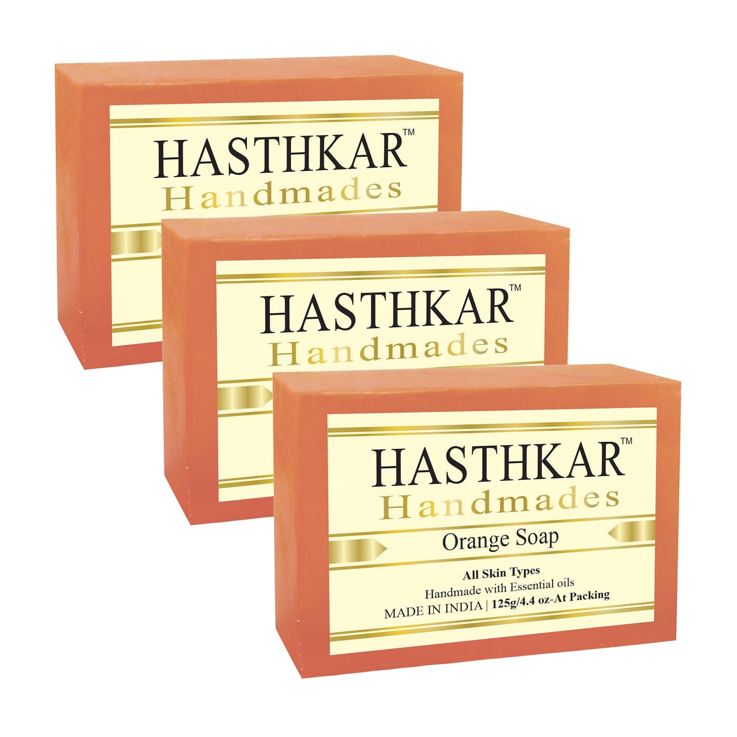 Hasthkar Handmades Glycerine Orange Soap 125gm PACK OF 3
