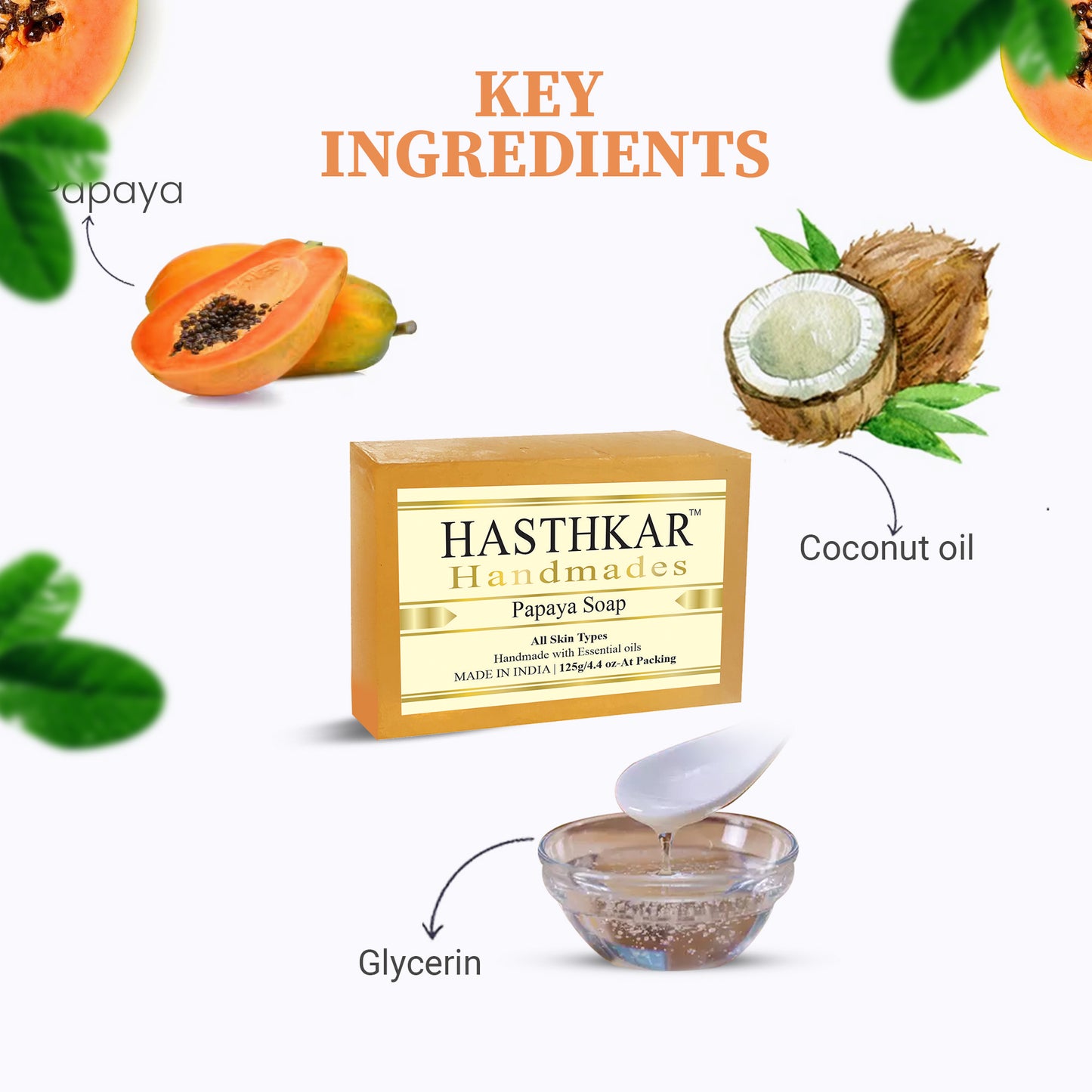 Hasthkar Handmades Glycerine Papaya Soap 125gm Pack of 4
