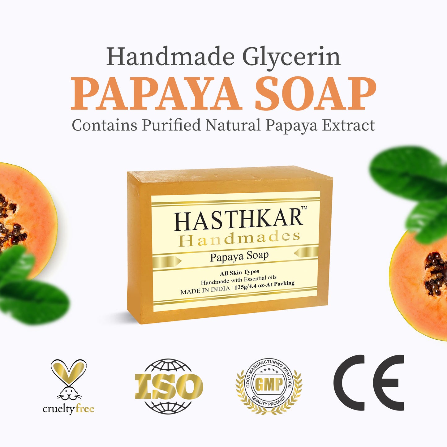 Hasthkar Handmades Glycerine Papaya Soap 125gm Pack of 2