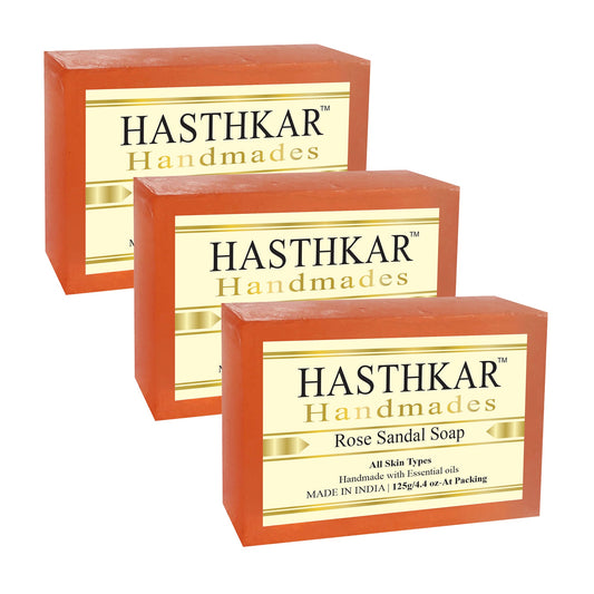Hasthkar Handmades Glycerine Rose sandal Soap 125gm PACK OF 3