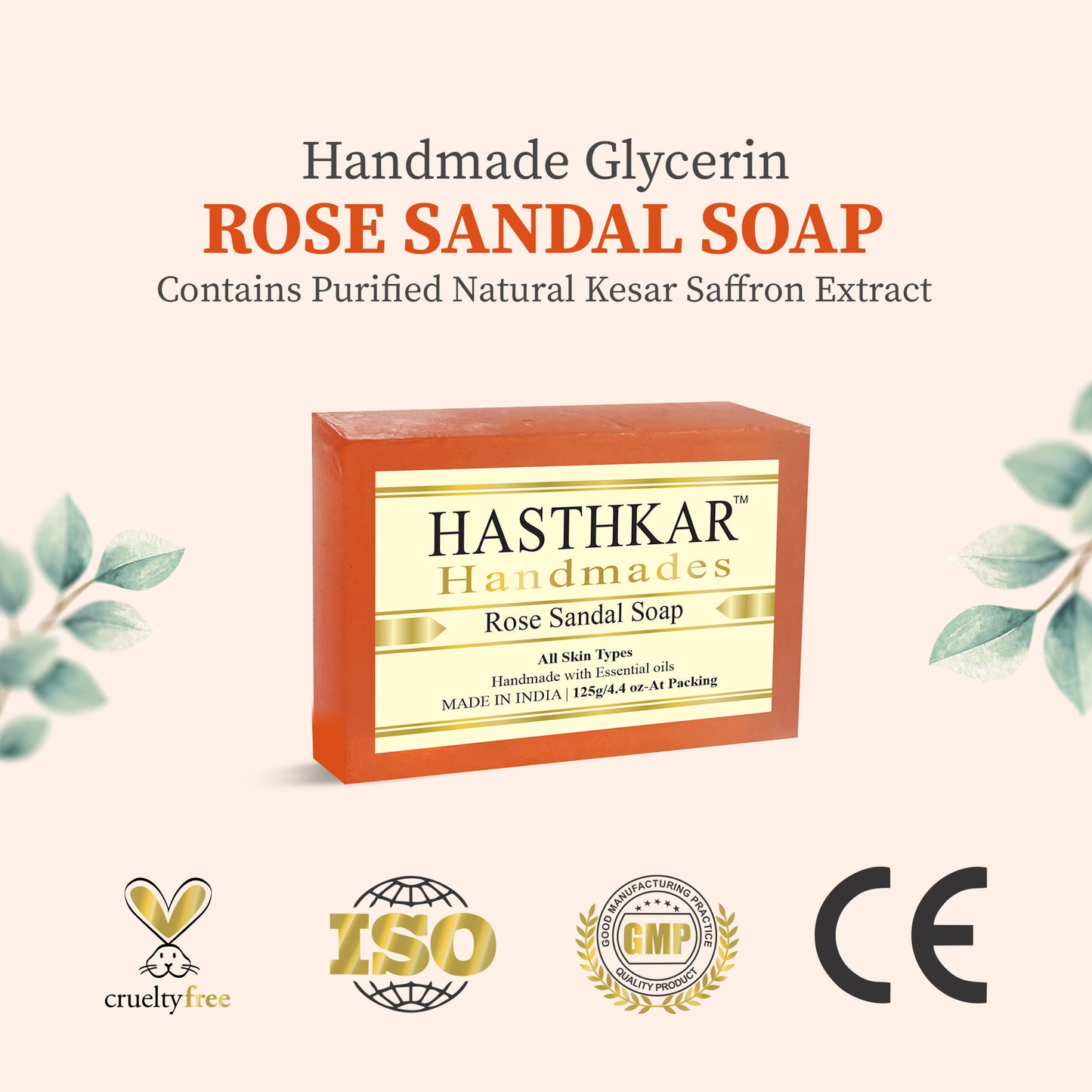 Hasthkar Handmades Glycerine Rose sandal Soap 125gm Pack of 2