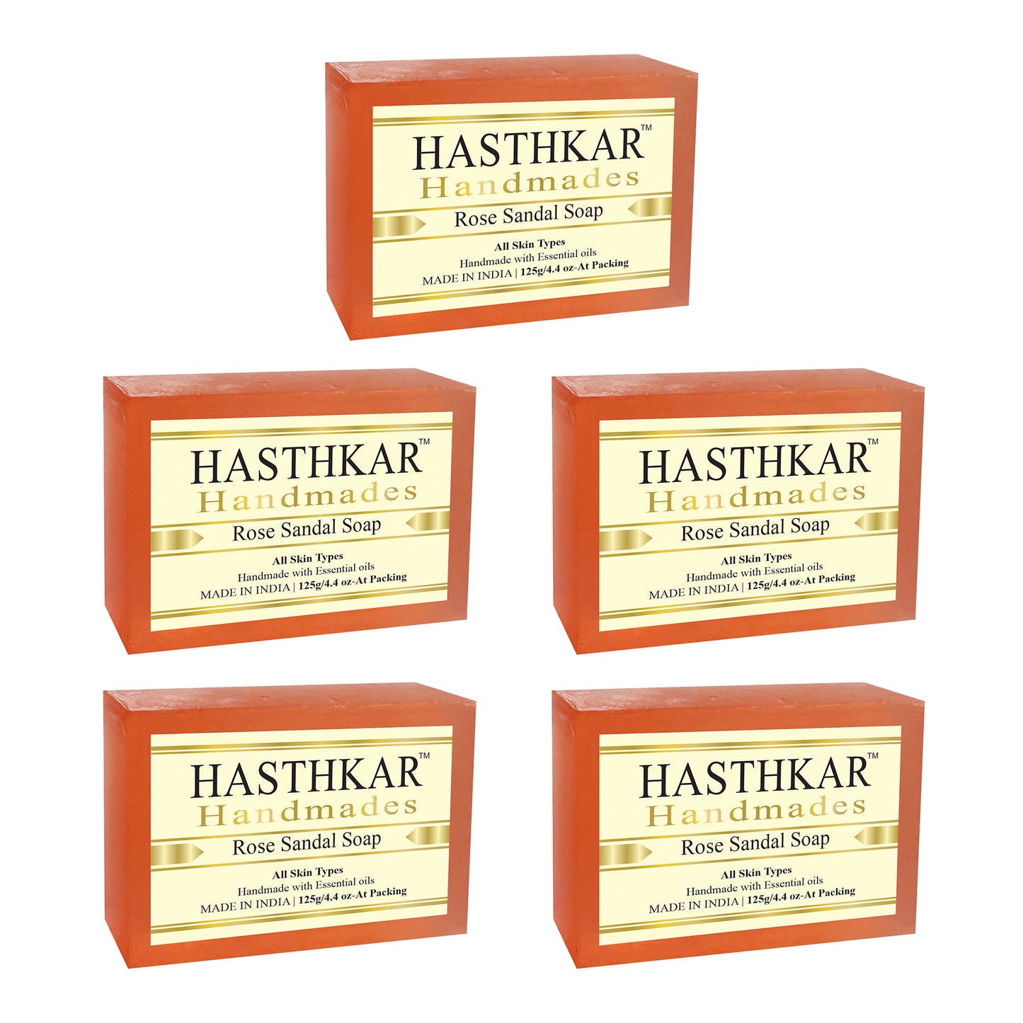 Hasthkar Handmades Glycerine Rose sandal Soap 125gm Pack of 5