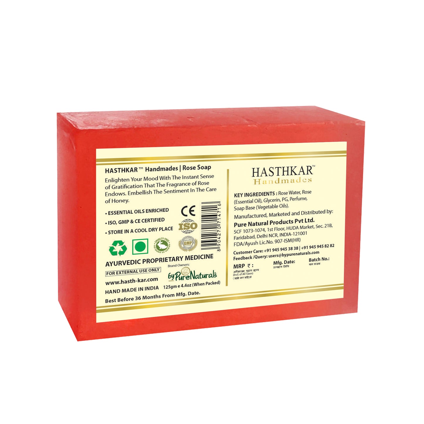 Hasthkar Handmades Glycerine Rose Soap 125gm Pack of 6