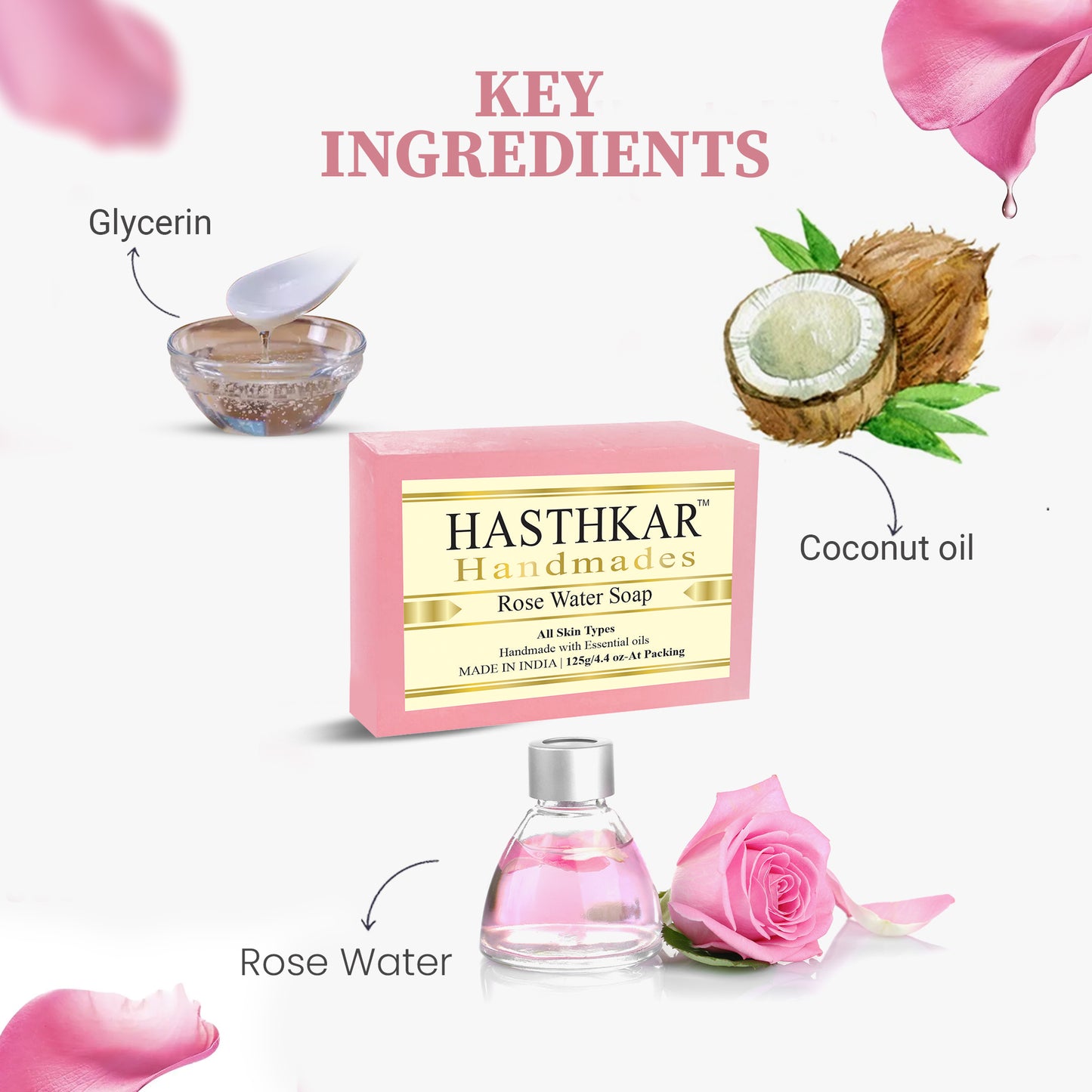 Hasthkar Handmades Glycerine Rose water Soap 125gm Pack of 6