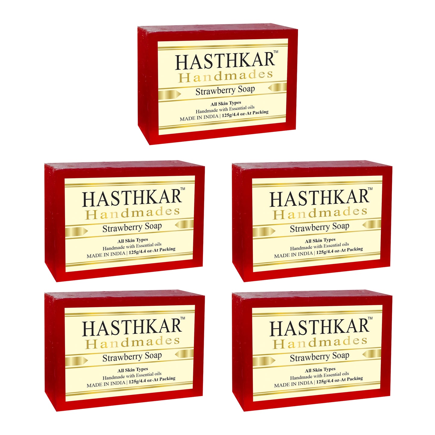 Hasthkar Handmades Glycerine Strawberry Soap 125gm Pack of 5